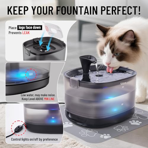 85oz 2.5L Cat Water Fountain with Detachable Tank & Secure Clips (Black)