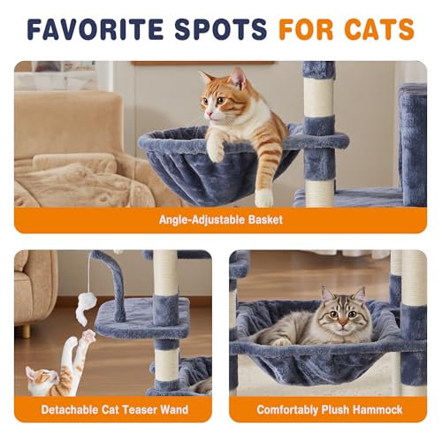 71 Inch Cat Tree Tower with Natural Sisal Scratching Post (Dark Grey / 71IN)