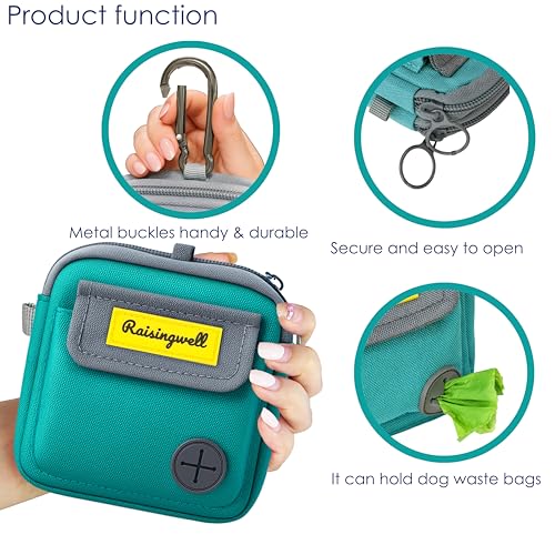 Dog Treat Pouch for Pet Walking and Training with Clicker Poop Bags and Three Bags Design Small Fanny Zipper Pack Holder for Puppy Snack Dispenser Kit for Leash and Outdoor Use (Two Bag / d2.Green1)