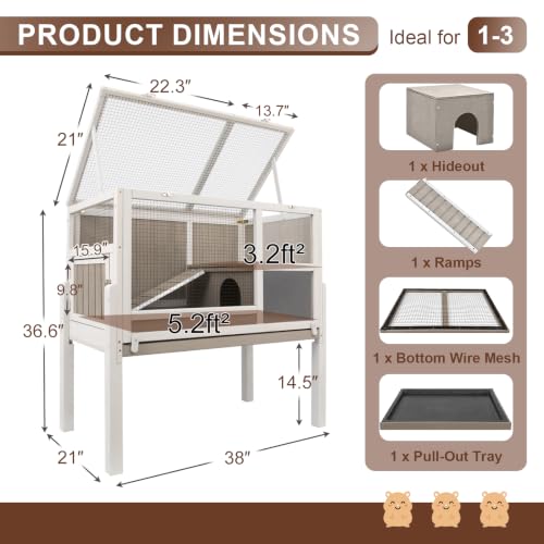 Large Wooden Guinea Pig Cage with 4 Detachable Stand Legs and Habitat