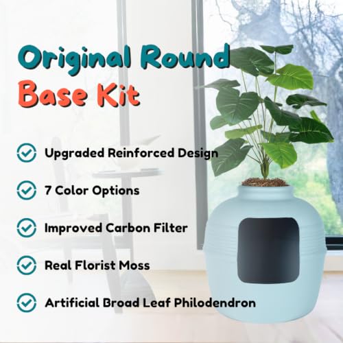 Original Hidden Litter Box Planter (Broad Leaf Philodendron / Base Kit / Coastal Blue)