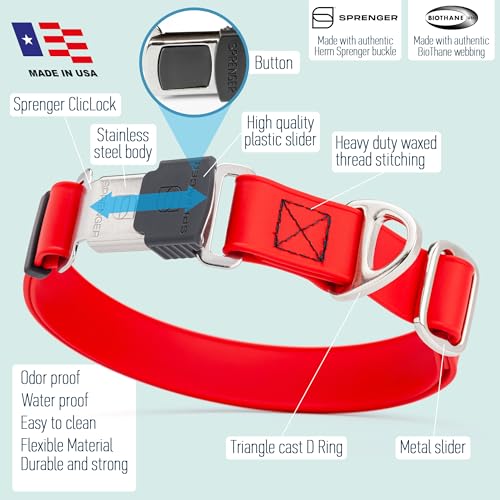 Biothane Waterproof Dog Collar with Herm Sprenger Black Stainless Steel Quick Release Buckle (W 1" x L 15"-25" / Cherry Red)