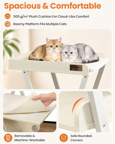 Modern Wood Cat Tree Tower for Indoor Cats Large Adult 67 (67 inch / Rustic White)
