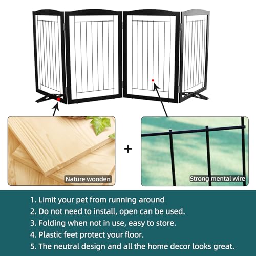 Freestanding Dog Fence Indoor (Black / 【4 Panels】80''w x 32''h)