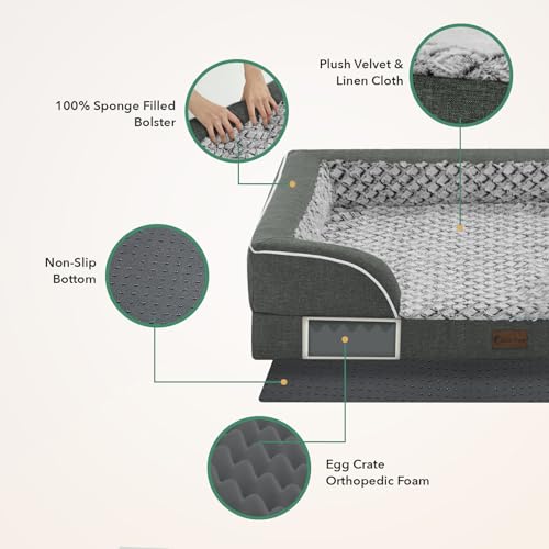 Waterproof Orthopedic Dog Bed for Medium Dogs (Dark Grey / 35.0"L x 22.0"W x 7.0"Th)