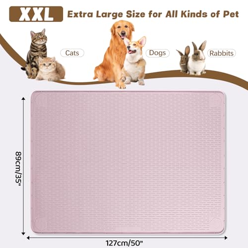 Cat Food Mat Extra Large Silicone Pet Bowl Mat 50''x35'' (Pink / 50"L x 35"W)