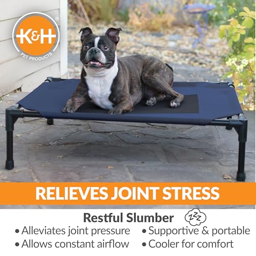 K&H Outdoor Elevated Dog Bed (Blue/Black Mesh / Medium 32"L x 25"W)