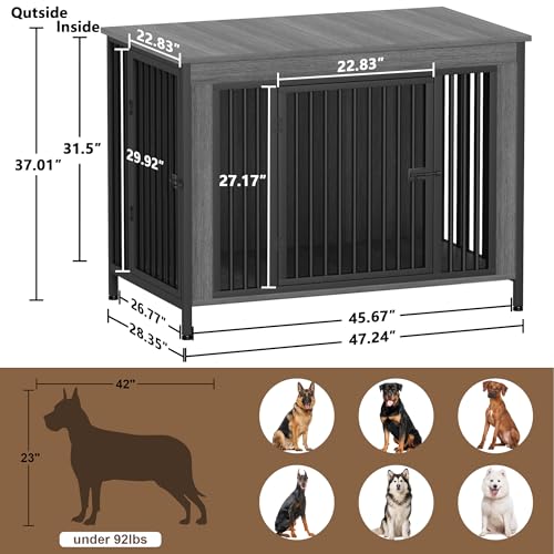 47.24" Dog Crate Furniture for 1 or 2 Dogs (Dark Grey / 47.2"L x 28.4"W x 37.0"H)