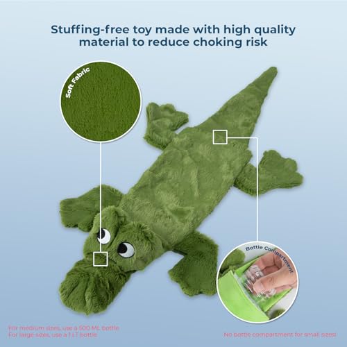 2-in-1 Stuffless Squeaky Dog Toy - Alligator, Large (Green/Alligator / Large)