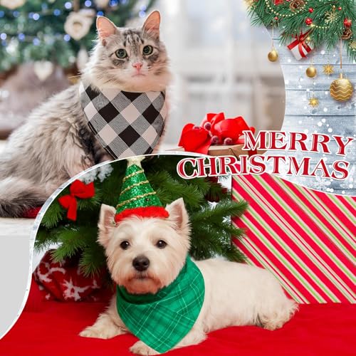 50 Pcs Christmas Red and Green Plaid Dog Bandanas Bulk for Large (Red Green Plaid / 31.5 x 21.7 x 21.7 Inch)