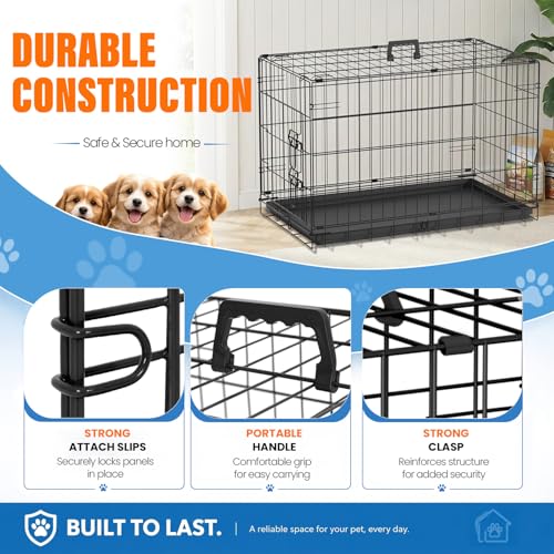 Dog Crate for Medium Dogs 30 Inch Folding Kennel Metal Pet Cage Black (Black / 30.0"L x 17.0"W x 19.0"H)