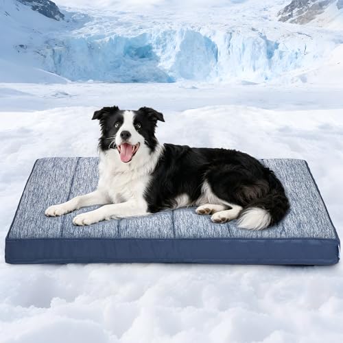Cooling Dog Bed for Large Dogs (Wander Blue / 35"L x 23"W x 3"H)