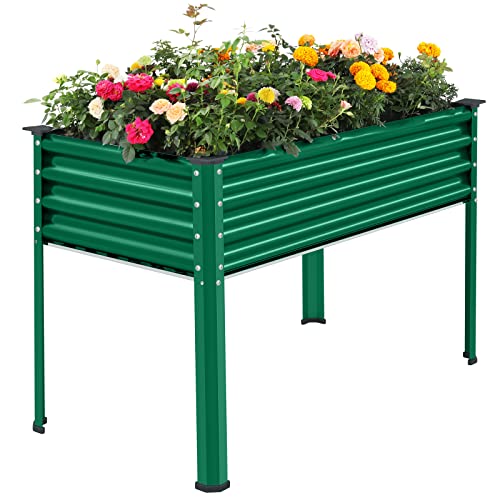 Galvanized Large Metal Raised Garden Bed with Legs for Vegetables (Green / 48×24×32in)