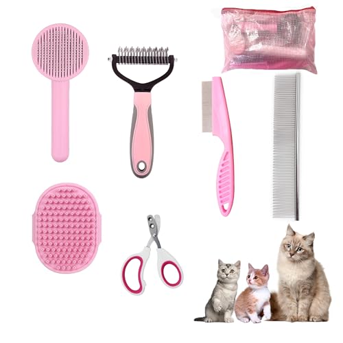 Cat Grooming Brush Kit 6 Tools (Pink)