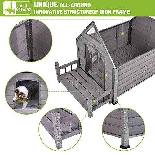 Dog House Outdoor Indoor Wooden Dog Cage with All Iron Frame Anti (45"D x 32.9"W x 32.6"H)