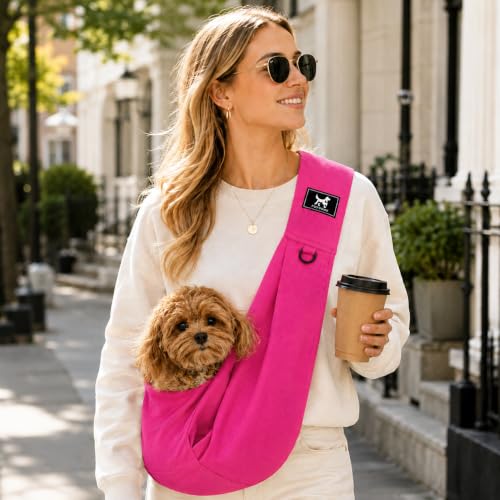 Dog Sling Carrier for Small Dogs up to 15 lbs (Fuchsia / 30.3"L x 9.5"W x 27.6"H)