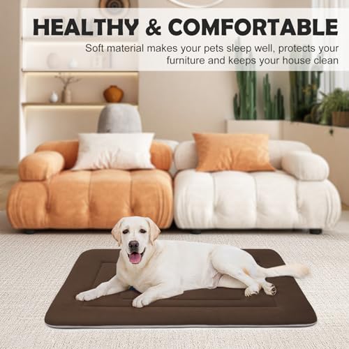 Dog Bed Soft Dog Crate Bed Pad Mat (42.0"L x 28.0"W x 1.2"Th / Dark Brown)