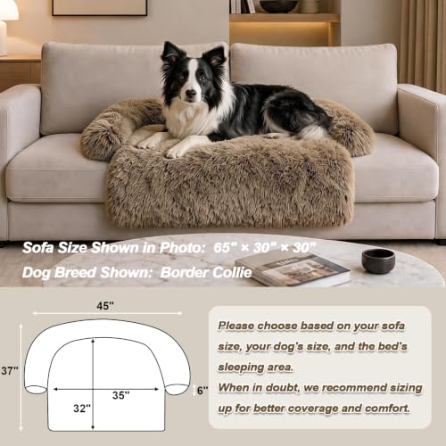 Calming Dog Bed Fluffy Plush Dog Mat for Furniture Protector with Removable Washable Cover for Large Medium Small Dogs and Cats (Camel / 45.0"L x 37.0"W x 6.0"Th)