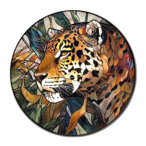 Metal Sign Tin Sign Circular Stained Glass Jaguar Tin Sig For Pet 8×8 Inches (8×8 Inches / Jaguar-2)