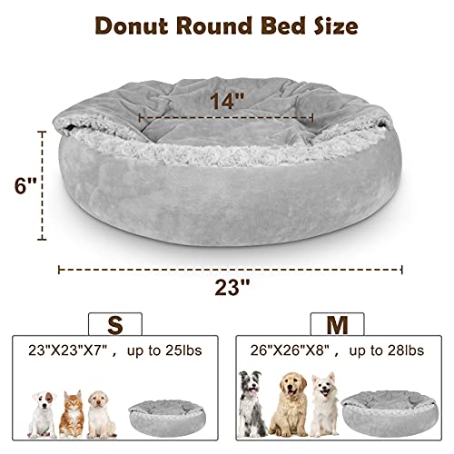 Small Dog Bed Cat Bed with Hooded Blanket (S(23" x 23" x 7") / Grey)