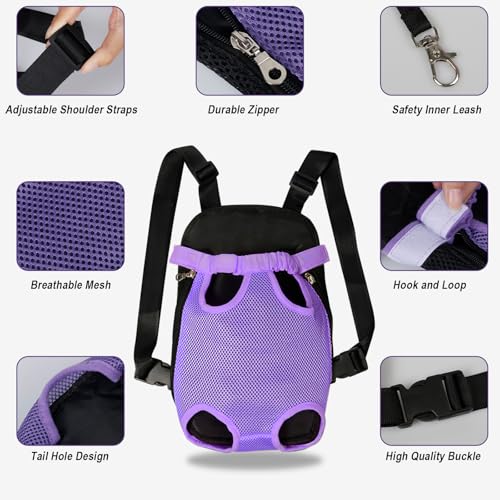 Dog Carrier Backpack Pet Legs Out Front Cat Travel Bag (Large / Purple)
