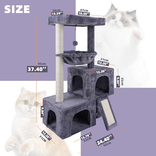 Cat Tree Has Scratching Toy with A Ball Activity Centre Cat Tower Furniture Jute (Grey / 37.4'')