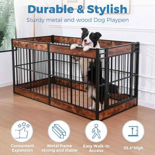 Furniture Style Dog Playpen (Rustic Brown / 6 Panels (27.5" High))