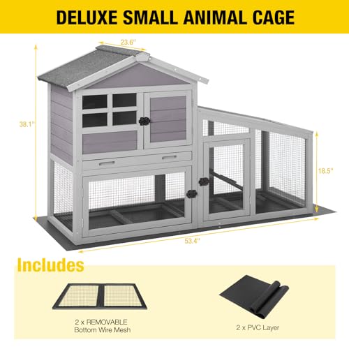 Rabbit Hutch Outdoor Chickecn Coop Indoor Bunny Cage with Pull Out Tray (Deep Grey)