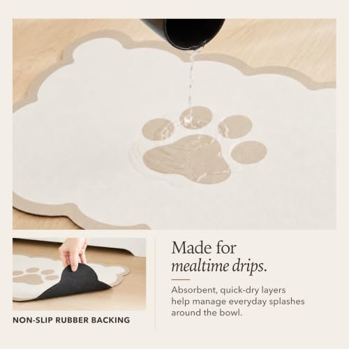 Scalloped Dog Feeding Mat (Beige / 19"L x 14"W)