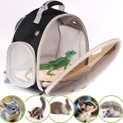 Bearded Dragon Travel Backpack Carrier with Porlarized Bubble Window for Small Animal (Black)