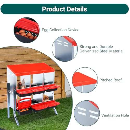 Chicken Nesting Box (Red- 6 compartment with legs)