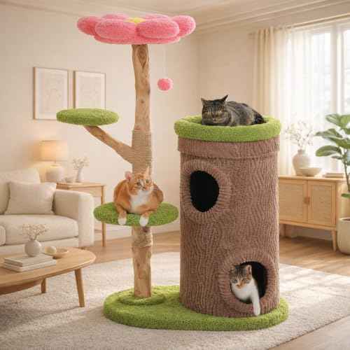 53.5" Flower Cat Tree for Multi (Forest Brown)