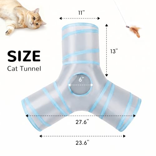 Cat Tunnel, 3-Way Collapsible Toy for Indoor Cats, Grey & Blue (Light Grey&Blue / Small)