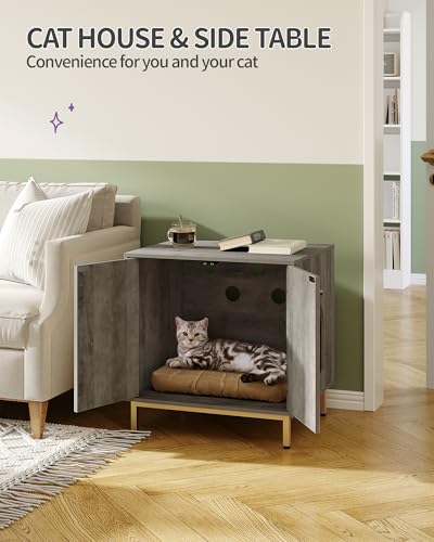Cat Litter Box Enclosure (23.6"L x 19.7"W x 24"H / Greige and Gold)