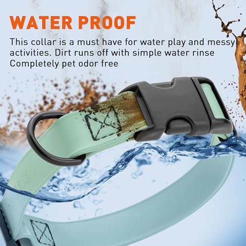 Biothane Waterproof Dog Collar with Quick Release Buckle Strong Coated Nylon Webbing with Odor (1"W by 15-25"L / Sage Green)