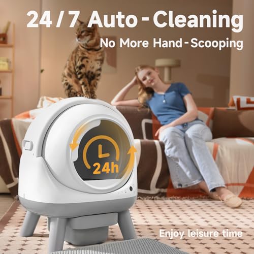 Self Cleaning Litter Box for Multiple Cats (White-Grey)