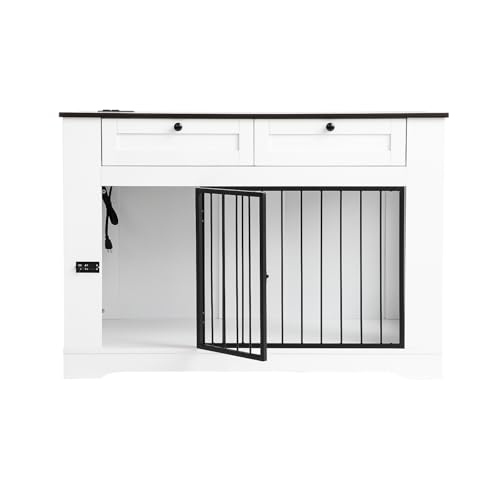 Large Dog Crate Furniture (White / 47.2"L x 23.8"W x 32.7"H)