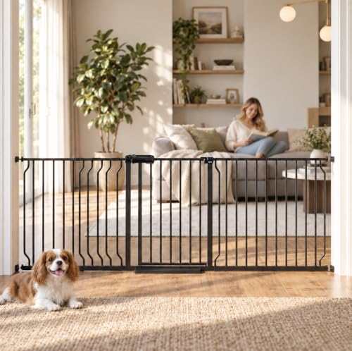 71.7 85.82 Inch Extra Wide Baby Gate Walk Through Safety Gate Black (Black / 71.65"-85.82")