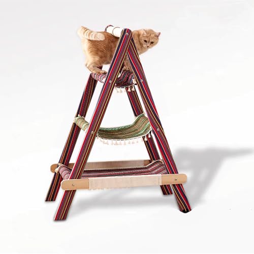 3 Tier Modern Boho Style A Frame Wooden Cat Tree Tower Ladder with Multi (Boho)