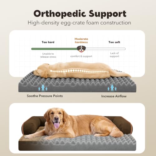Orthopedic XL Dog Bed with Bolster for Extra Large Size Dogs (42.0"L x 30.0"W x 8.0"Th / Brown)