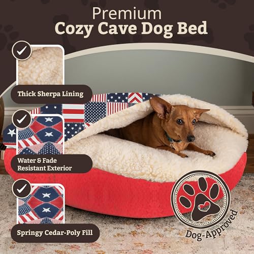 Cozy Cave Dog Bed (25.0"L x 25.0"W x 8.0"Th / Starpatch Red Diamond)
