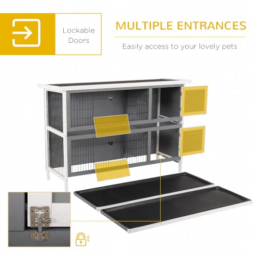 54" 2 Story Large Rabbit Hutch Bunny Cage Wooden Pet House Small Animal Habitat with Lockable Doors (Dark Grey)