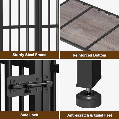 41" Dog Crate Furniture Foldable (Oak Grey / 41.3"L x 25.6"W x 28.6"H)