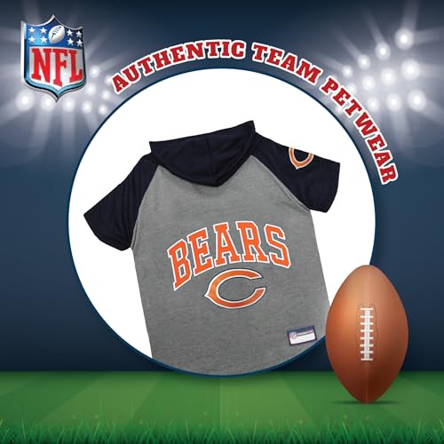 Hoodie T Shirt for Dogs & Cats. NFL Chicago Bears Football Licensed Dog Hoody Tee Shirt (X-Small / Chicago Bears)