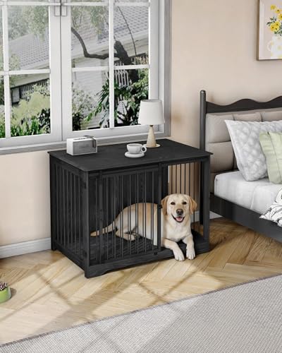 43.3" XL Dog Crate Furniture Indoor Dog Kennel with Barn Door (Black / 43.3"L x 27.5"W x 31.8"H)