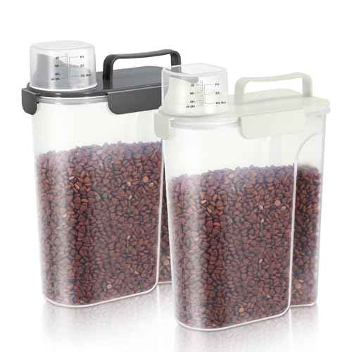 5Lbs Airtight Cat Dog Food Storage Container with Upgraded Large Nozzle BPA (White & Black / 5L-2pack)