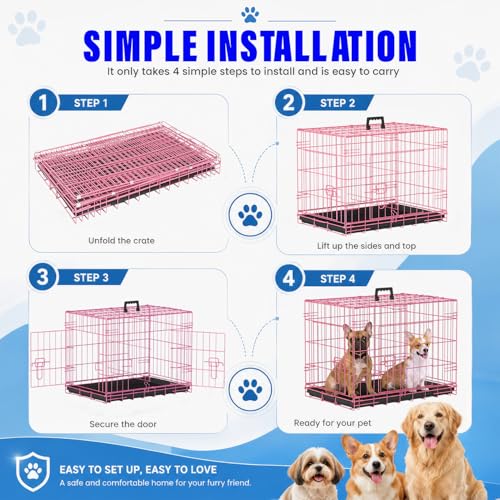 Dog Crate for Small Dogs 24 Inch Folding Kennel Metal Pet Cage Pink (Pink / 24.0"L x 16.0"W x 19.0"H)