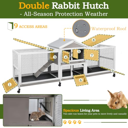 93" L Double Rabbit Hutch with Dual Runs (93.0"L x 22.1"W x 35.0"H)