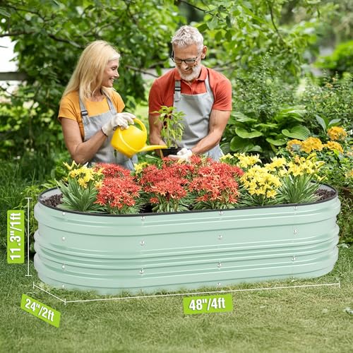 4x2x1ft Galvanized Raised Garden Bed Set (Light Green / 4x2x1ft)
