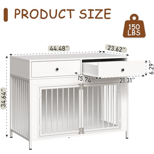 Large Dog Crate Furniture with 2 Drawers (White)